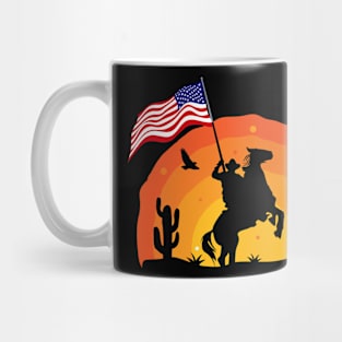 Cowboy Sunset American Flag US Army Military History Gift Mug